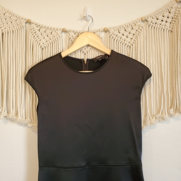 THEORY Black Essential Flare A Line Satin Flouncy Mini Ruffle Dress sz 10 - Picture 4 of 9